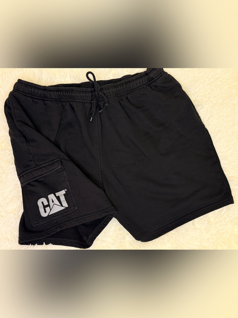 Men's CAT Black Cargo Drawstring Shorts